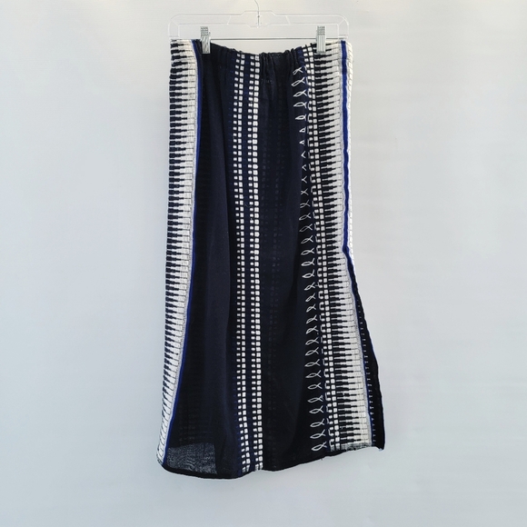 Lemlem Dark Navy Blue White Midi Skirt Size Medium Ethiopian Sustainable Artisan - Picture 13 of 13